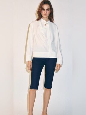 Zara Elegant White Draped Neck Blouse